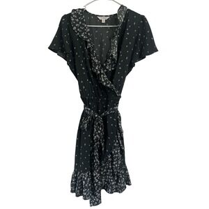 LC Lauren Conrad Gray Floral Ruffle Wrap Mini Dress - M Medium